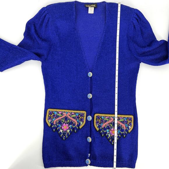 Vintage Elizabeth New York Blue Purple Embellished 3 Piece Wool Knit Set Size M - Picture 9 of 13